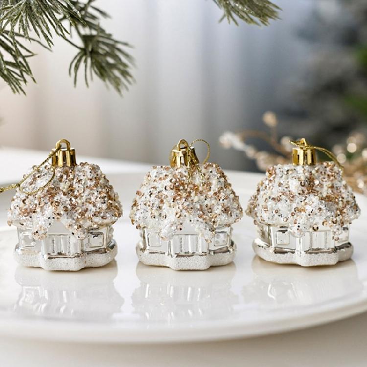 Golden Christmas Ball Houses Shape Decorations Hanging Pendant For Outdoor Party Wall Window Decoration