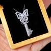 Silver Plated Butterfly Key Full CZ Pendant Necklace, Elegant Sparkling Cable Chain Necklace for Women
