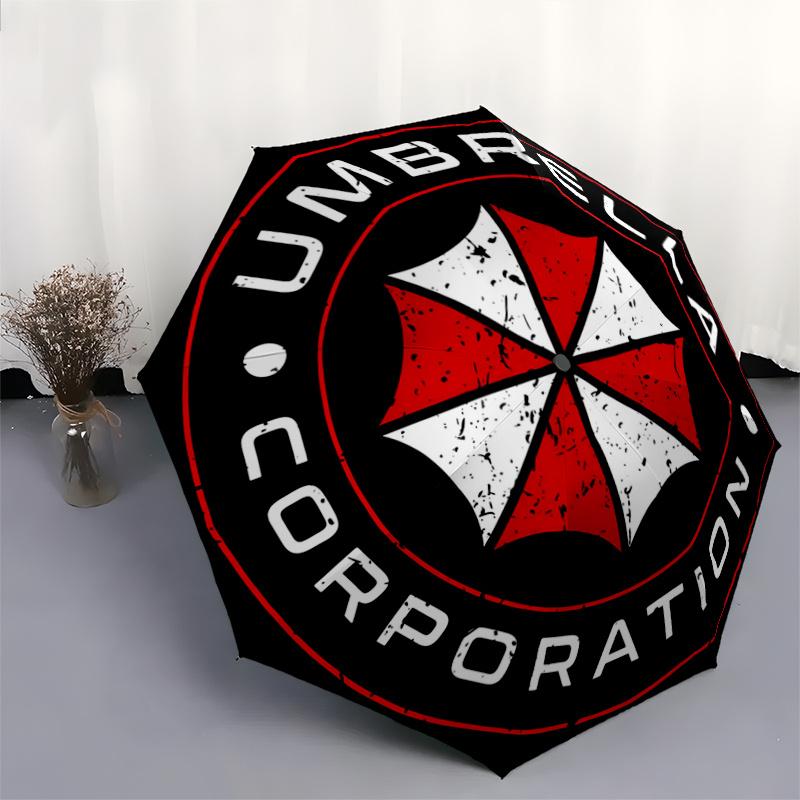 1 Stück Umbrella Corporation Logo Automatisches Öffnen Klappschirm - Tragbares 3-fach Design mit Eisenrahmen - Outdoor, für Fans, Reisende, Tägliches U