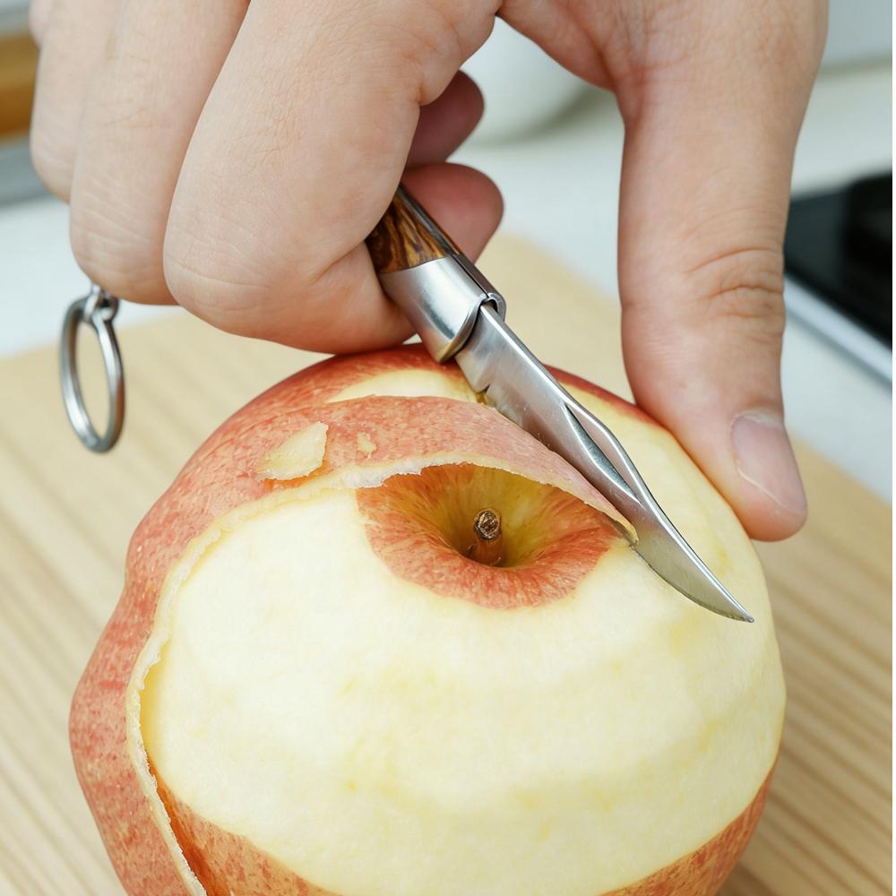 Portable Stainless Steel Mini Folding Knife, Colored Wood Handle Keychain, Durable EDC Tool for Camping & Everyday Carry