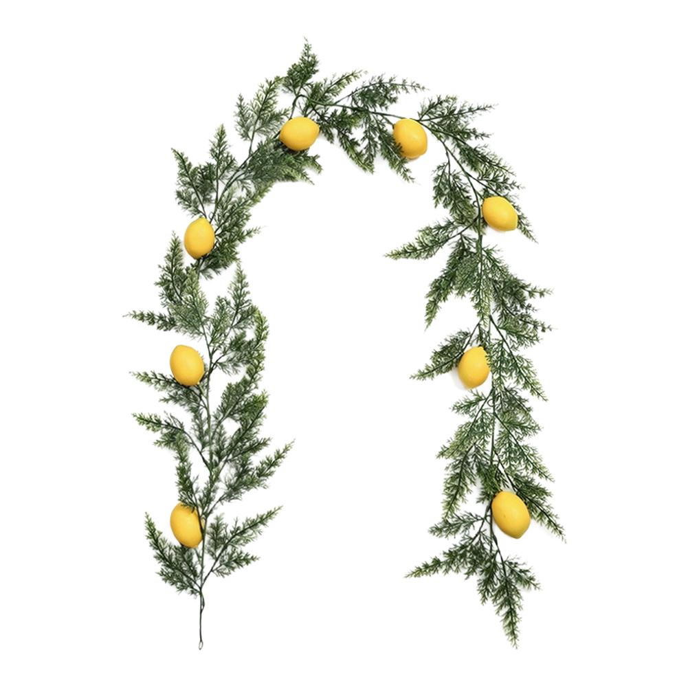 Artificial Cedar Lemon Garland 5.74Ft 175cm Realistic PVC Fabric Green Foliage with Yellow Lemons Indoor Decor