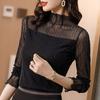 High Collar Mesh Bottoming Shirt for Women Spring and Autumn New Style Long-sleeved Lace Top