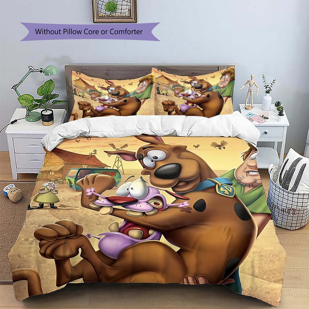 Pościel z wzorem Scooby-Doo Zestaw kołdry Dekoracja domu Prezent (1 * poszwa na kołdrę + 2 * poszewki na poduszki bez rdzenia)