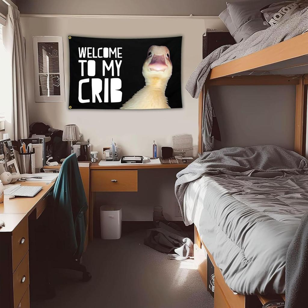Welcome to My Crib Duck Flag 3x5 Ft Funny Tapestry Flags for Bedroom Room Guys College Dorm Cool Meme Flags Posters Banners for Room Man Cave Wall