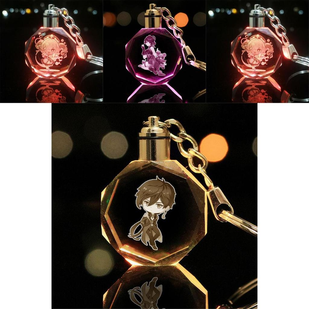 Elegant Genshin Impact Crystal Keychain With Stunning Led Colorful Light For All Occasions