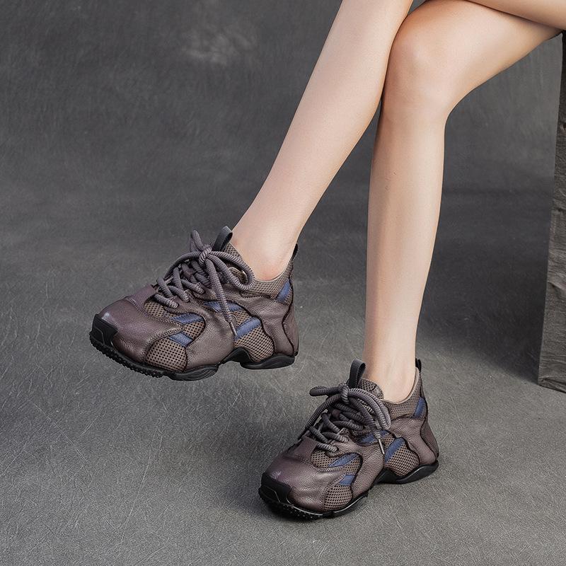 Fashion Cow Genuine Leather Women Comfy Rubber Autumn Chunky Sneakers Spring Flats Vulcanize Loafer Shoes Platform Wedge