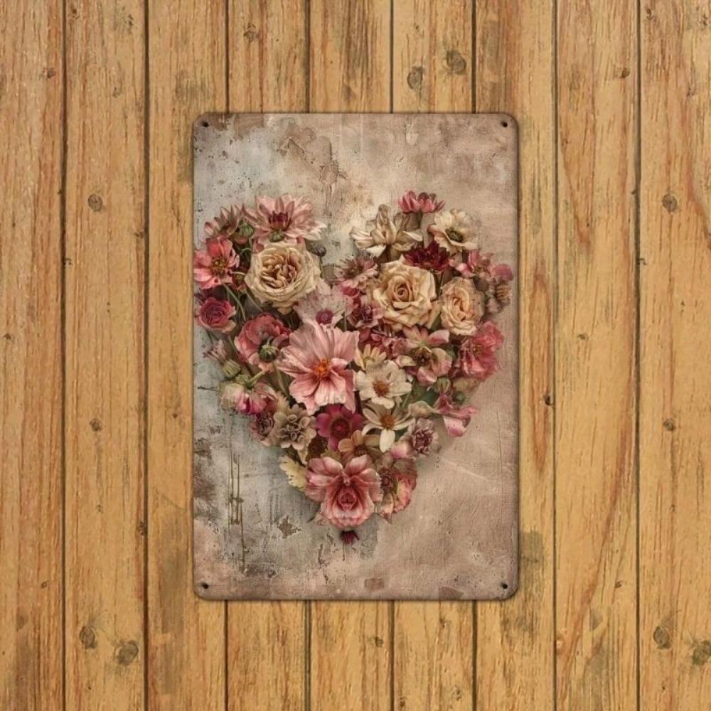 Vintage Heart Metal Sign Roses Retro Home Wall Decor 20x30cm