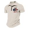 Men's Casual Loose Fit Polo Shirt with Flag and Lettering Print Half Zip Collar Short Sleeve Top for Everyday Wear