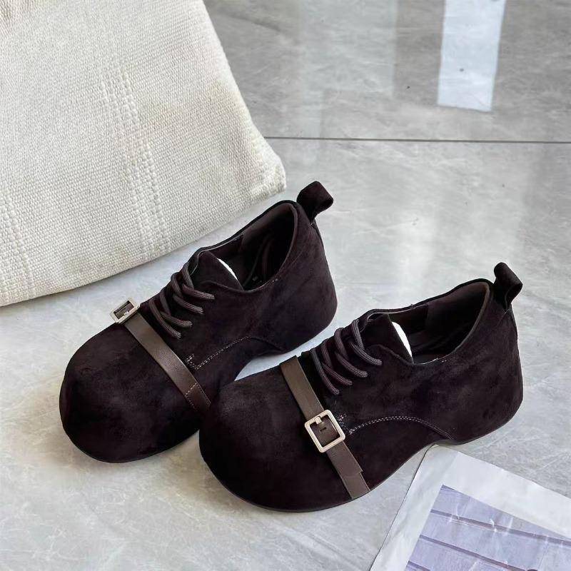 Inside Heightened Single Shoes Vintage Suede Front Lace-Up Anti-Slip Wear-Resistant Low Heel 35 5120₽