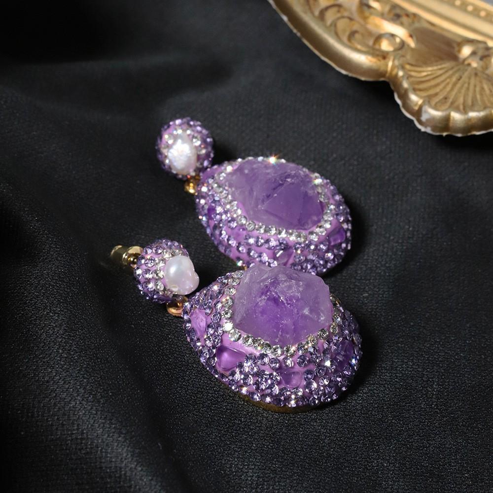 

Natural Amethyst And Zircon Necklace, Ring, And Earring Set - Luxury Jewelry For Women, Fashionable Gift Set For Ladies And Girls.