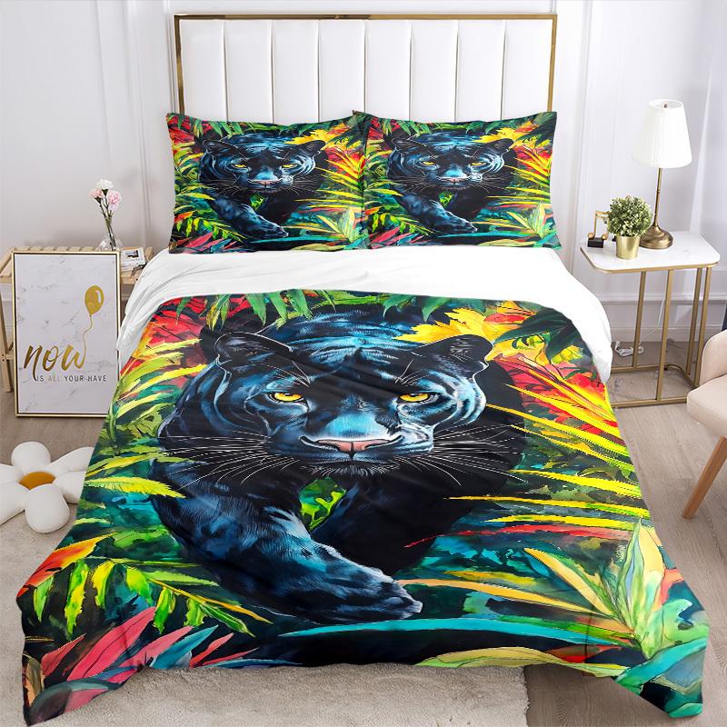 3pcs Panther, Jungle Duvet Cover Set -Includes 1 Duvet Cover and 2 Pillowcases, No Quilt Core, All-Season Home Decor  yy251111113