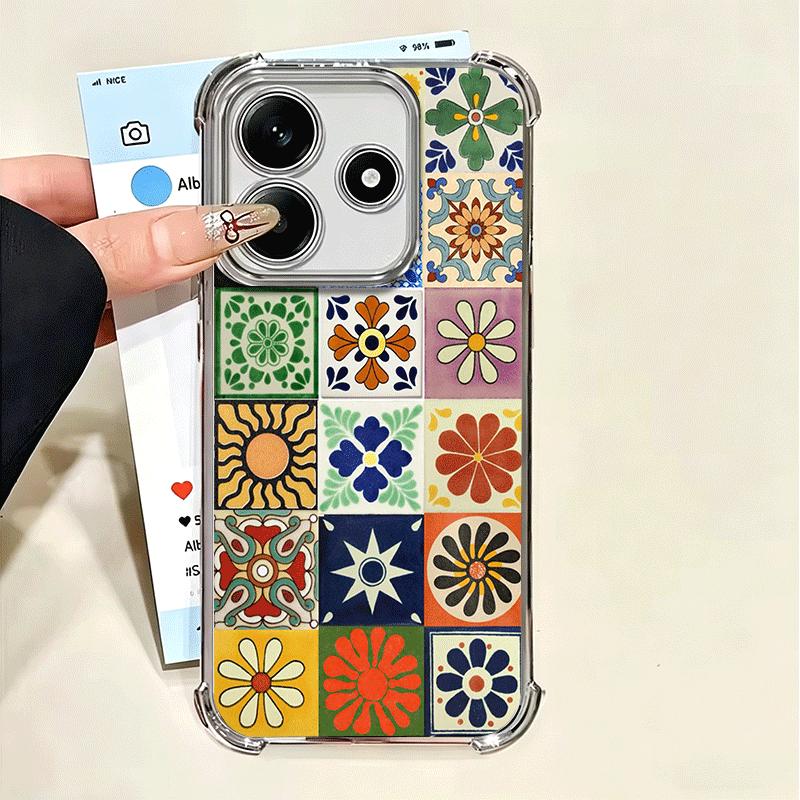 Italian Sicilian Style Floral Pattern Plating Phone Case For Xiaomi Poco X5 X6 X7 X8 Pro Max F8 Ultra F7 M8 M7 M5S Redmi 15C 15
