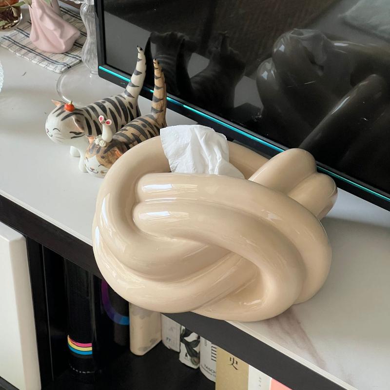 Useful Tissue Box Holder Decorative Dust-proof Ceramics Knot Shape Napkin Holder Box
