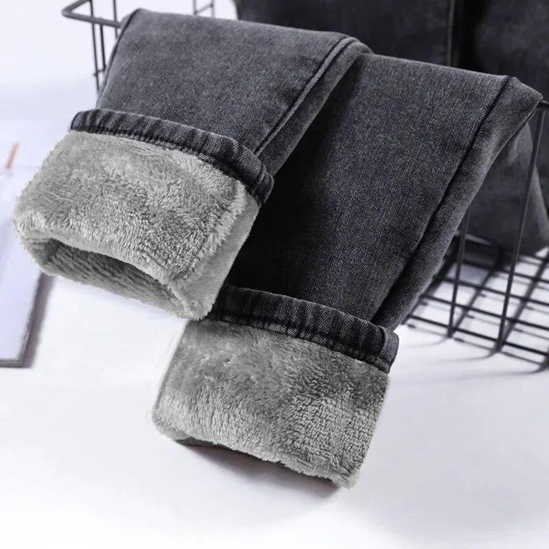 Zimní sexy skinny s vysokým pasem zahuštěné teplé džínové džíny Dámská móda Sametové dámské kalhoty s kapsami Pevné džíny 30109