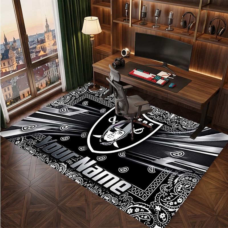 Tappeto in Cristallo Vellutato Personalizzato Las Vegas Raiders, Tappeto Morbido Antiscivolo con Testo Nome Personalizzato per Soggiorno Camera da Letto