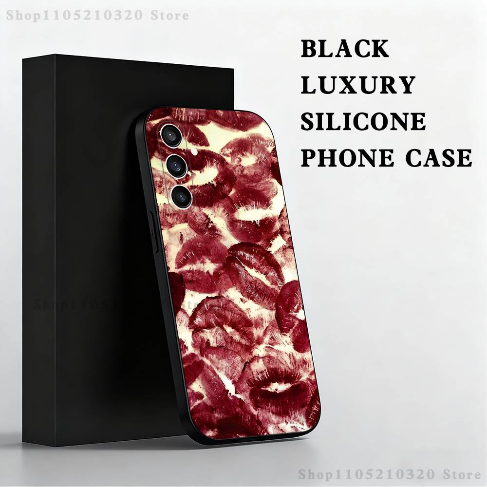 

Valentines Wine Red Lip Print Phone Case For Samsung S25,S24,S23,S22,S21,S20,S10,Ultra,Plus,Lite,FE,Soft Silicone Black Cover SamsungS21