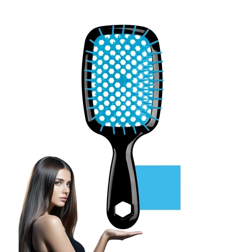 Fluffy Styling & Air Cushion Rib Comb for Girls - UN Style Massage Hairdressing Comb Black Handle Blue