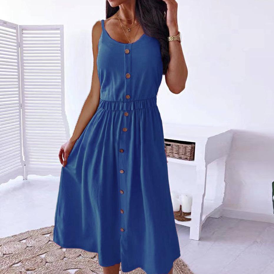 Summer Solid Colour Mid-length Dress Sexy Waist Halter Dress Plus Size Dresses  for Women