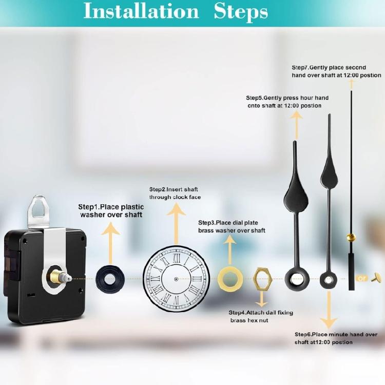 Quiet Wall Clock Replacement Movement with Long and Short Hands for Clock Making Mechanism Craft Projects Repair Parts