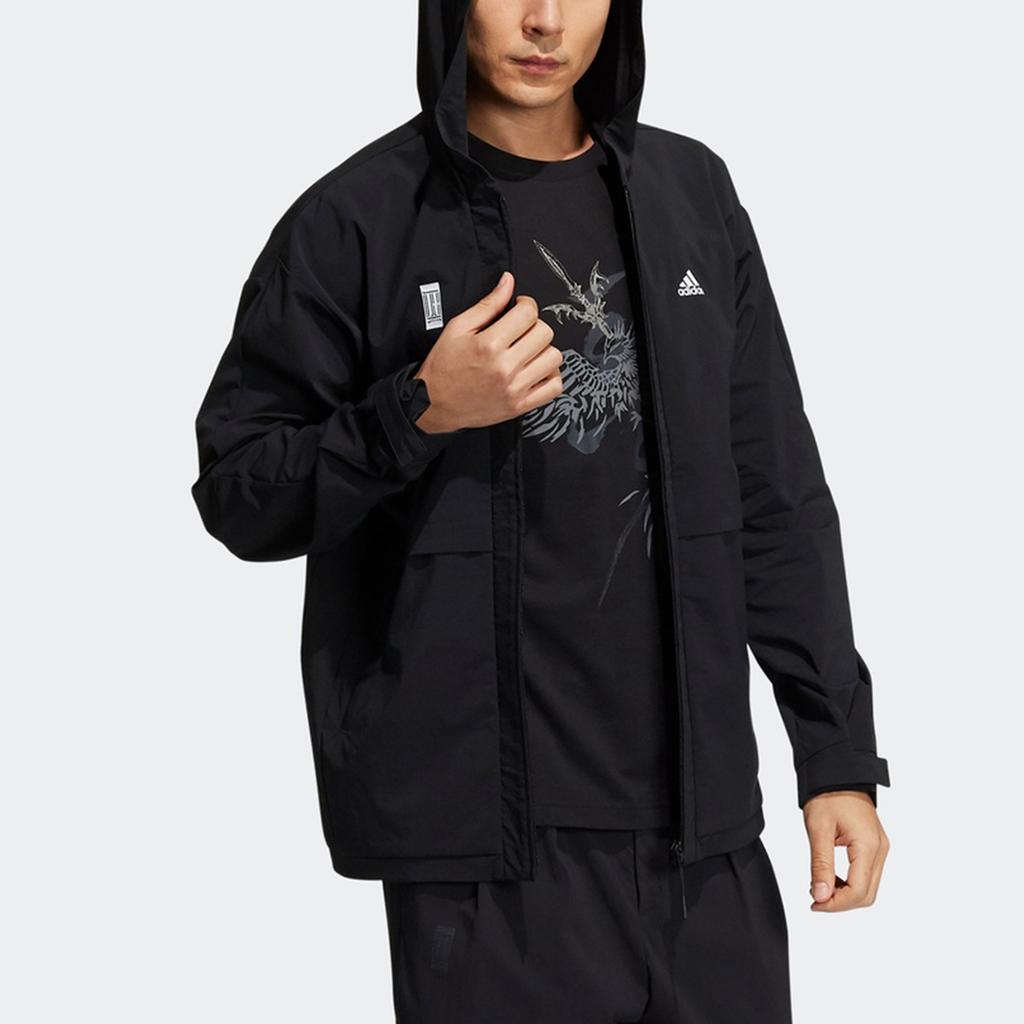 Adidas Sports Logo Casual Hooded Jacket Men Outerwear Black H39259