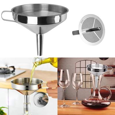 Wide Mouth Stainless Steel Funnel Spice Cooking Oil Filter with Detachable Filter Filter Funnel Oil Spill Kitchen Tool