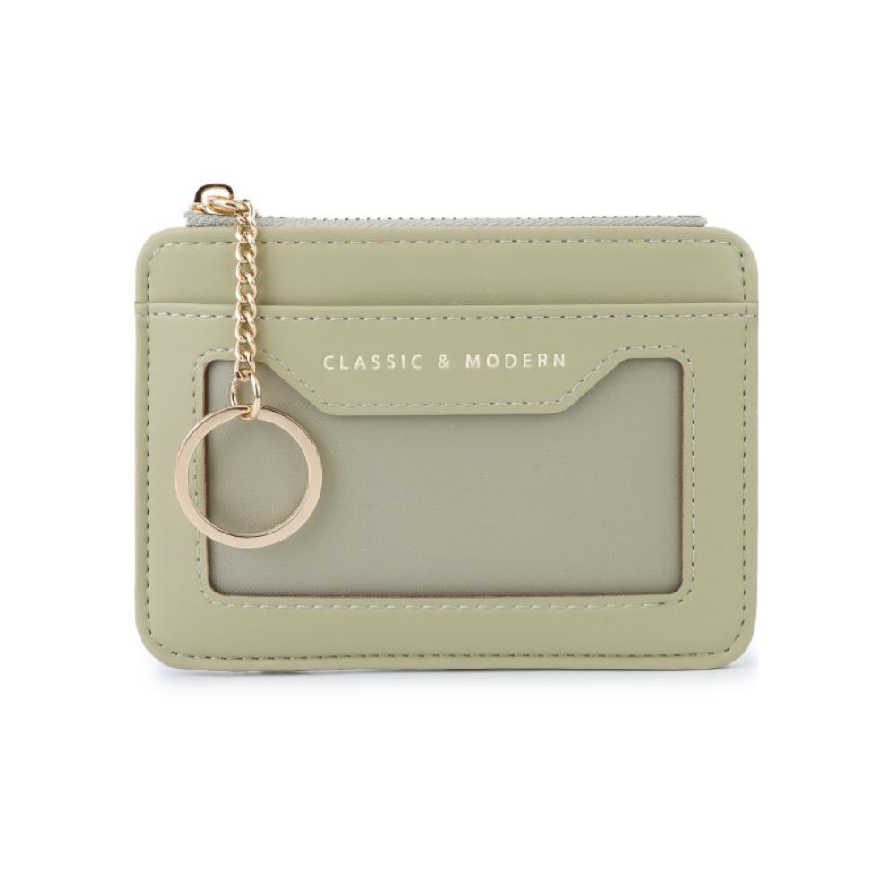 

Simple With Keychain Hanging Card Bag PU Leather Thin Pocket Coin Purse Multifunction Waterproof Multi-card Wallet Gifts зелений