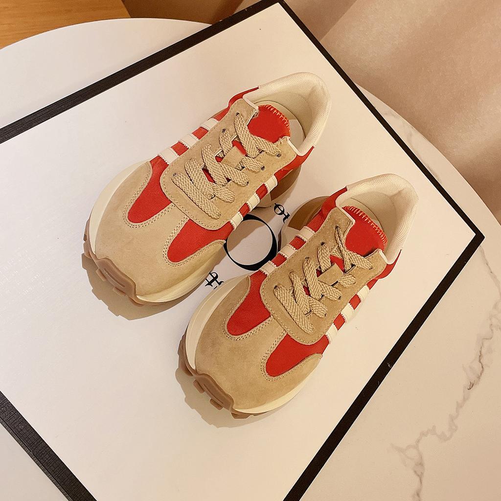 Red Retro Waffle Forrest Gump Shoes Women's  Spring New Casual All-match Heightening Sports Daddy Shoes