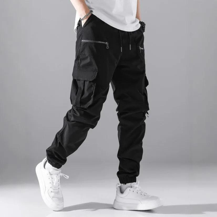 Zipper Men's Flap Pocket Side Drawstring Waist Men's Cargo Pants Men Baggy Trousers Men Thin Cargo Pants