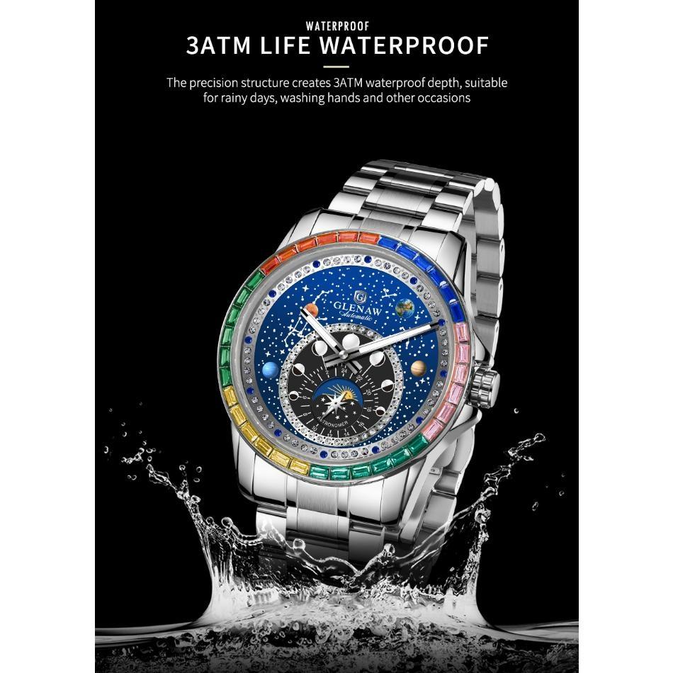 Original Design Diamond Constellation Rotating Dial Stainless Steel Luxury Men's Automatic Mechanical Watch