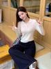 Women's Grey Cable Knit Polo Turtleneck Sweater, New Autumn/Winter 2025, Long Sleeve Short Base Layer Top.