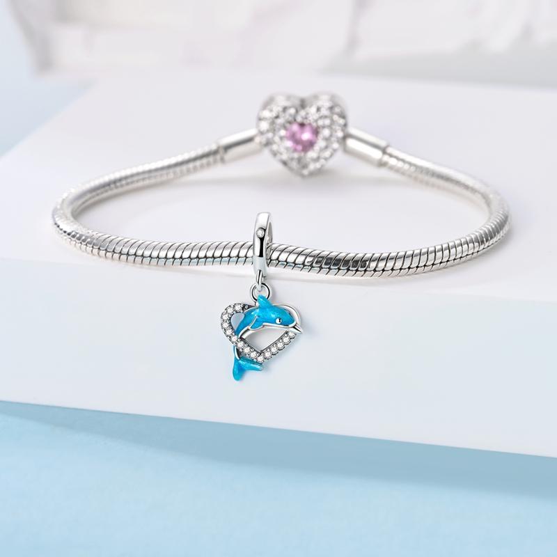 Original Real Copper Charm Bead Dolphin Heart Pendant Fit Original Bracelets For Women Diy Accessories Gift