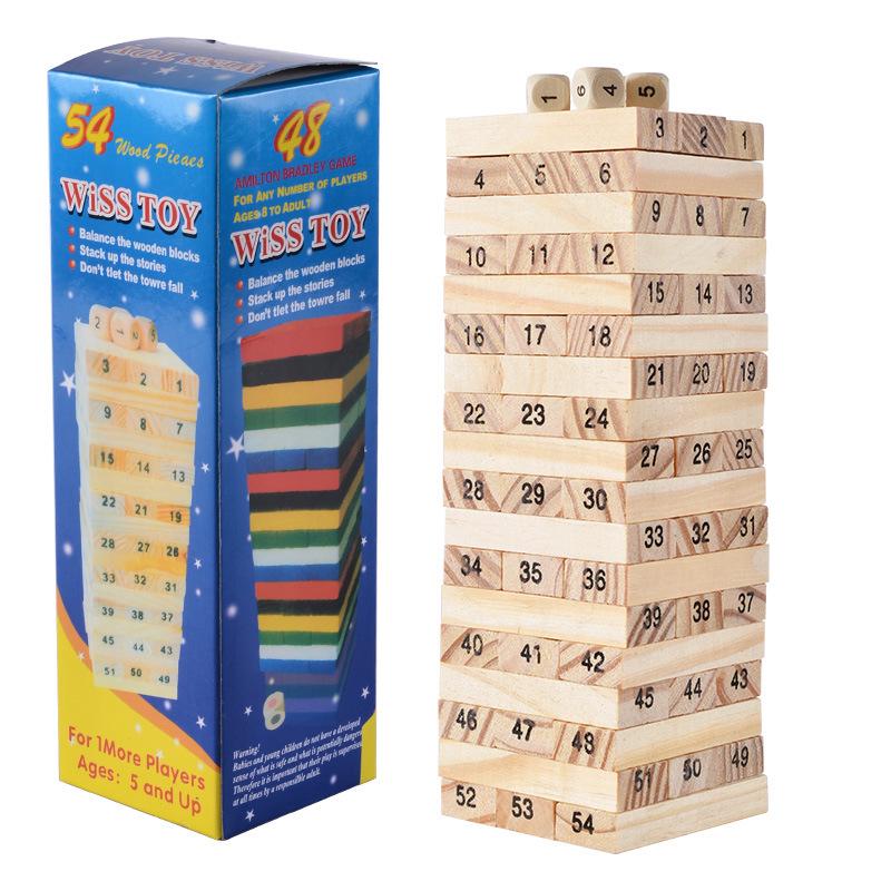 Colorful 54-Piece Wooden Jenga Stacking Game: Educational & Creative Desktop Blocks