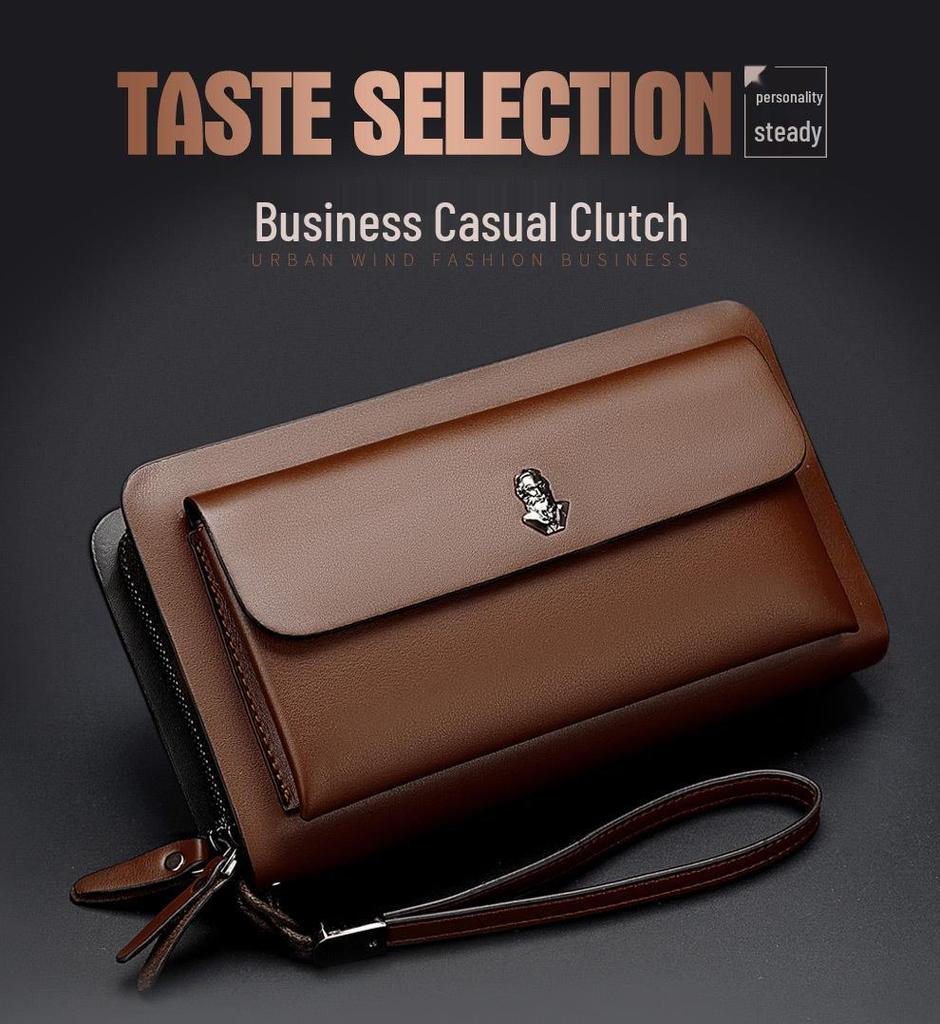 Herren Doppelreißverschluss Business Clutch: Handtasche mit großer Kapazität für Handy und mehreren Kartenfächern
