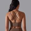 Solid Color Cross Back Sports Bra, Tight Fitting, Shock-absorbing, Gathering, High-strength Vest, Yoga And Fitness Bra For Women
