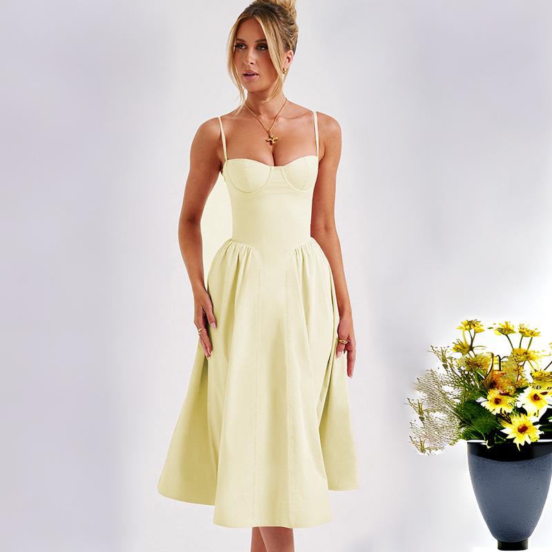European American Women's Spring/Summer 2026 Sexy Spaghetti Strap Open-Back Slimming Dress
