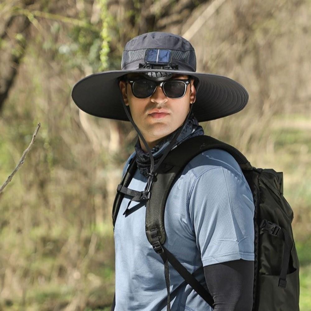 Breathable Sun Hat with Fan UV Protection Summer Fan Visor Cap Fishing Bucket Hat Outdoor Travel