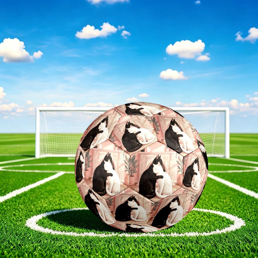1pc Cats Harmony Theme Soccer Ball Football, Size 5, Lightweight PVC, Durable Outdoor Training Soccer Ball, Gift M61484