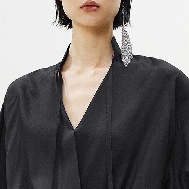 

LESS 2025 Spring V-Neck Slim Long Sleeve Dress L