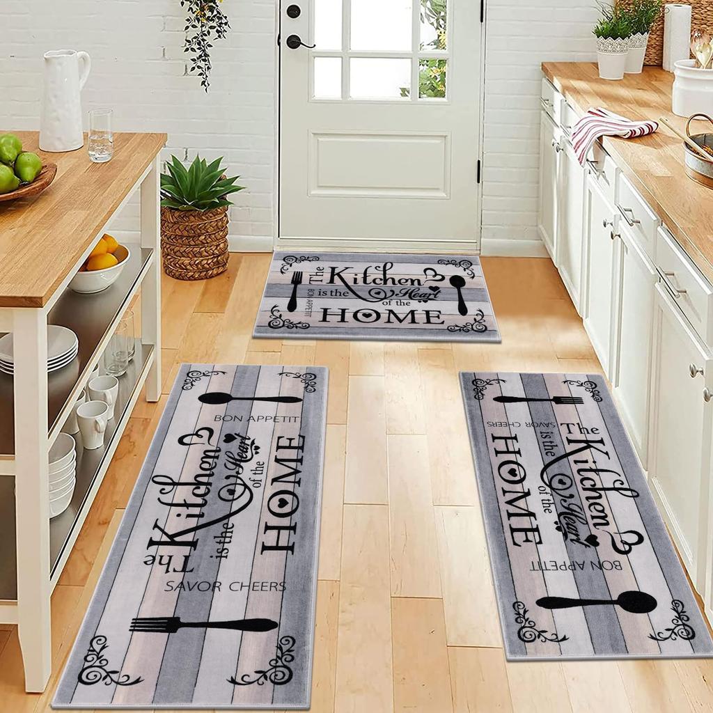 3-Piece Kitchen Rug Set Machine Washable Kitchen Anti-Slip Suitable for Kitchen Rugs and Mats Ideal for Kitchen Use