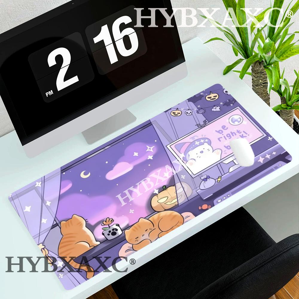 HYBXAXC Cute White Cat and Halloween Design Mouse Pad Gaming Mats Rubber Antislip Durable Desk Accessories Keypad Desktop Pads