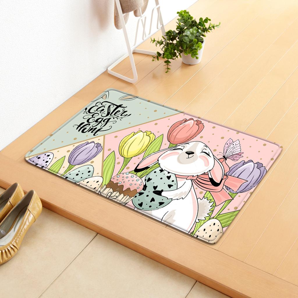 Easter Egg Rabbit Door Mat Easter Bathroom Absorbent Foot Mat Bedroom Living Room Non-Slip Floor Mat Carpet