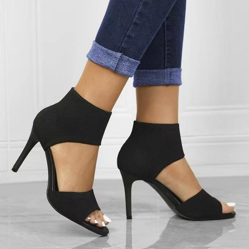Fashion Women New Designer Knitted High Heels Sandals Summer 2025 Square Toe Thick Heeled Sandal Woman Sexy Slingbacks Black Party Shoes