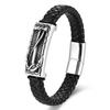Mens Stainless Steel Braided Leather Bracelet With Magnetic Clasp Geometric Anchor Design INS Style