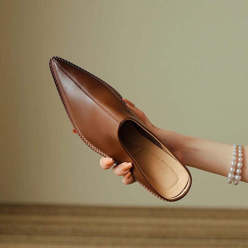 Mode 2025 Neue Damen Echtleder Pantoletten Mode Hoher Absatz Klobiger Absatz Sommer Hausschuhe Frauen Lässig Büro Schwarz Braun Schuhe Frau