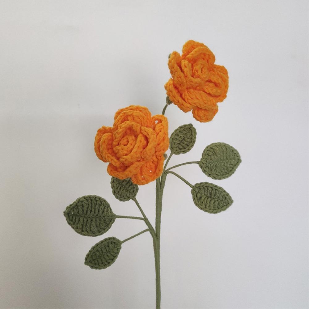 

Creative 48cm Crochet Flower Bouquet Knitted Home Background Wall Rose Bouquet Artificial Flowers Home Spring Decor помаранчевий