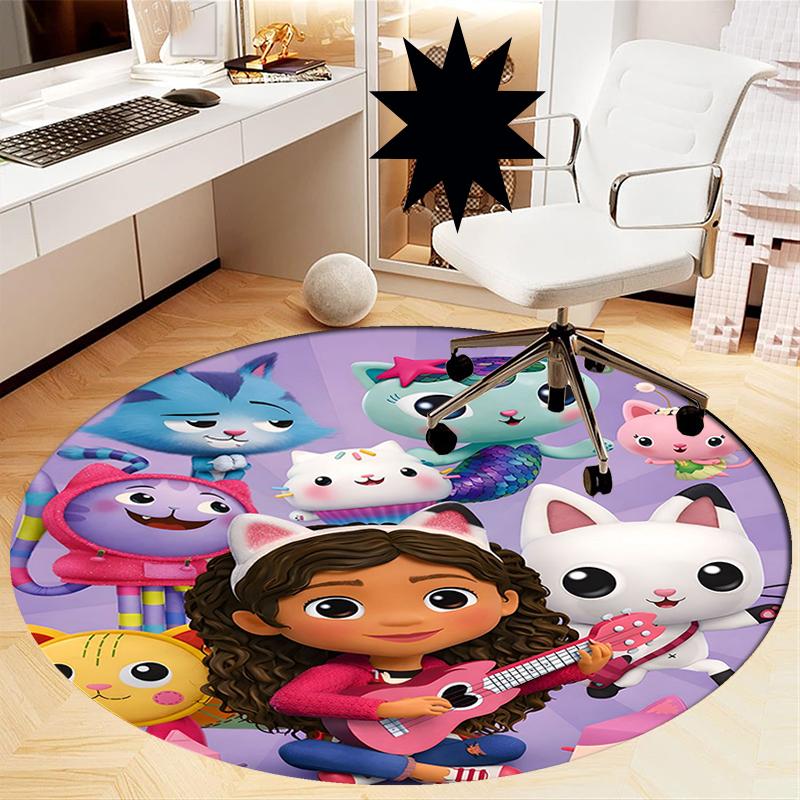 Gabby’s Dollhouse Printed Round Rug Carpet Chair Rug Area Rug Entryway Doormats,for Office Chair Living Room Bedroom Kitchen Room.