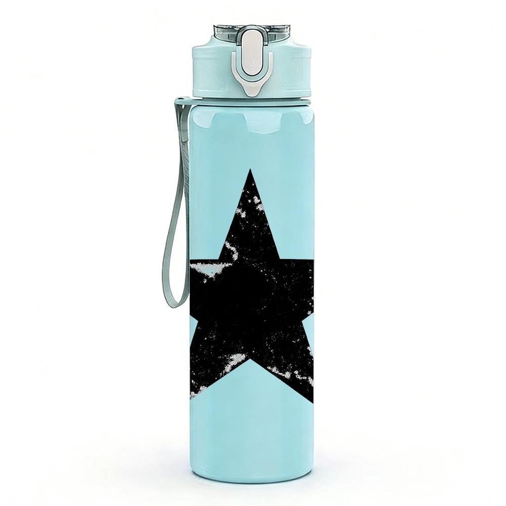 1PC Black Grunge Star Line Art Print 750ml Color Plastic Sports Water Bottle Leakproof Flip Straw Lid Suitable for Sports Office Home Use
