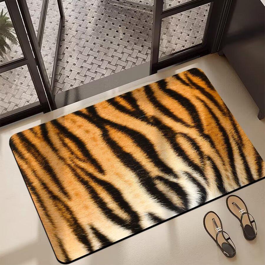 Leopard Flannel Bathroom Absorbent Floor Mat Toilet Floor Mats Dirt Resistant and Quick Drying Entrance Door Mat Home Decoration