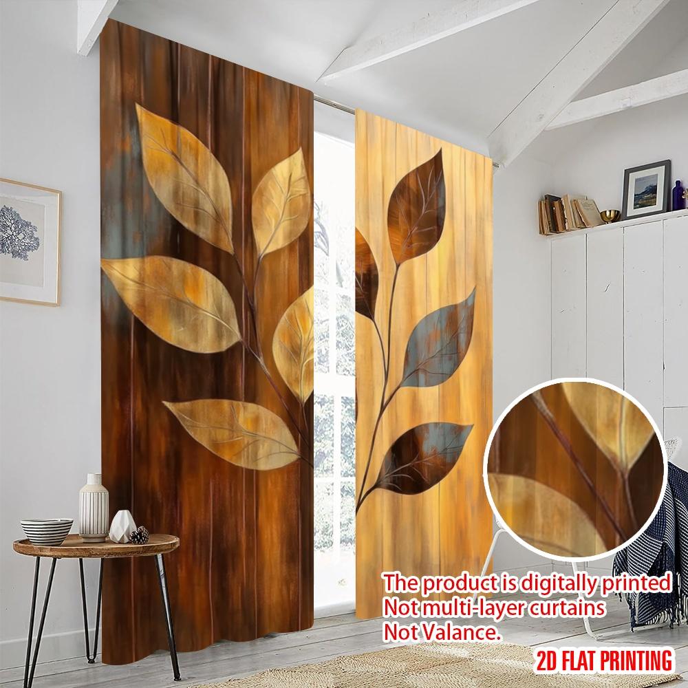 2pcs,2D plane printing Popular Curtains Golden Leaves Harmony Versatile Fabric (without rod) Festive for Bedroom Living Room