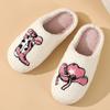 Fashion Cute Print Home Fluffy Slippers Women Closed Toe Warm Winter Cotton Slippers Woman Comfortable Soft Sole Plush Indoor Slides